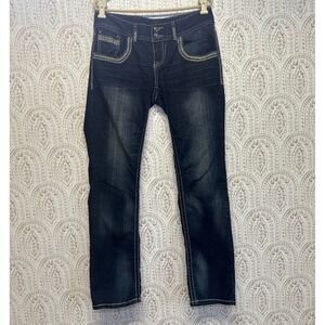 Maurices Womens Dark Wash Embellished Stitch Bootcut Jeans Size 9 10 REG